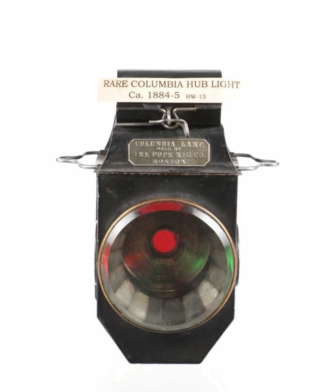 Rare, Columbia High Wheel Bike Hub Light 1884-85: For your consideration is this rare, Columbia high wheel bike hub light made by The Pope Manufacturing Company in 1884-1885. Colonel Albert Augustus Pope started the Pope Manufacturing Company in Bost