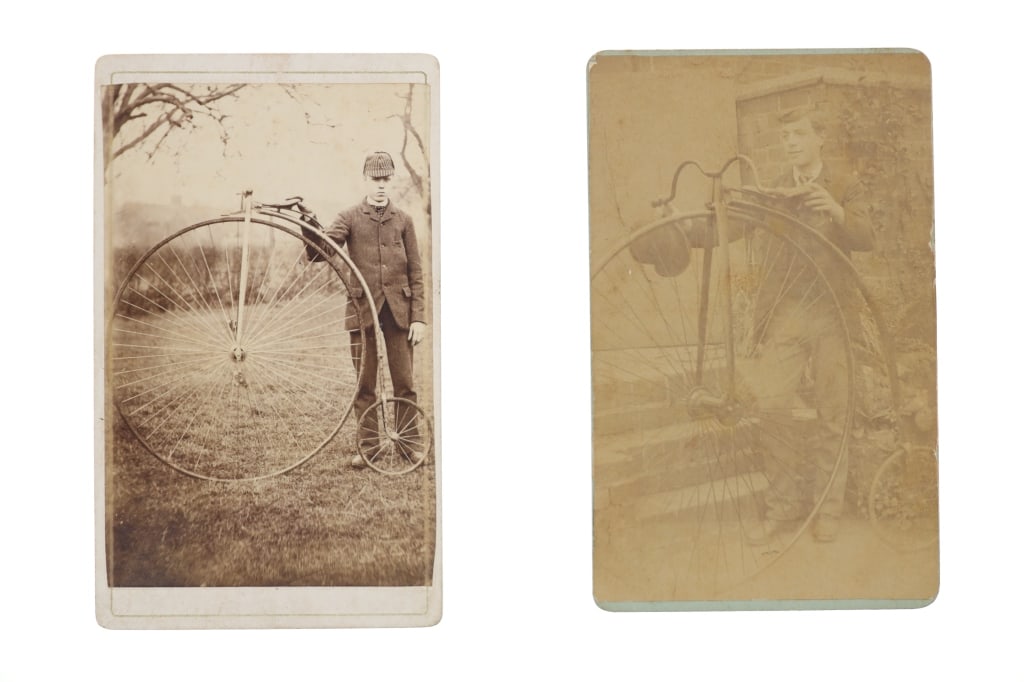 Tombstone, A.T. High Wheel Courier Men c. 1870-80s: Featured in this lot is this CDV or Carte de Viste pair of high wheel couriers circa 1870's to 1880's and originally displayed in the Tombstone Western Heritage Museum; Provenance: From the Tombstone 
