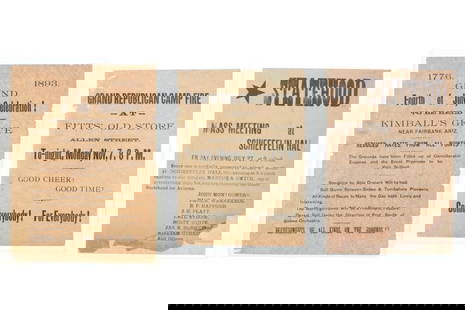 Tombstone, Arizona Territory 19th-C. Ads (3): Featured in this lot are three, original advertisement flyers for various events happening in Tombstone, Arizona in the 1890s. The first is for the "Grand Republican Camp Fire" at Fitt's Old Store on