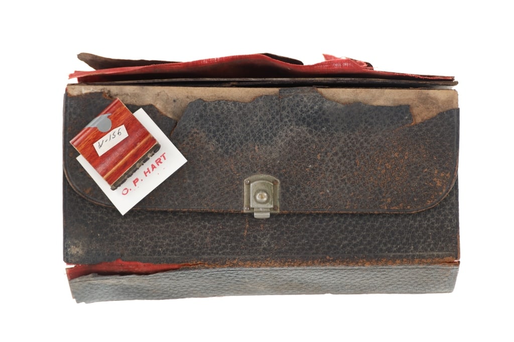 Arizona Pharmacist Pill Bottle Leather Case 1890s: Featured in this lot is an Antique Arizona Frontier Pharmacist Pill Bottle Leather Case, Bisbee, Arizona Territory, circa late 1890s. Provenance: Tombstone Western Heritage Museum, Tombstone, Arizona.