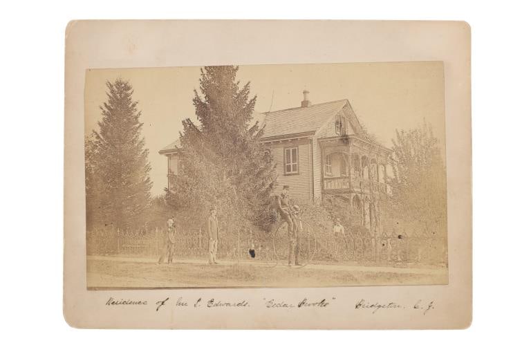 "Cedar Brooks" E. Edwards Residence Boudoir Card: Featured in this lot is this boudoir card of "Cedar Brooks" E. Edwards residence in Bridgeton, N.J. circa 19th century; Provenance: From the Tombstone Western Heritage Museum in Tombstone, Arizona. Th
