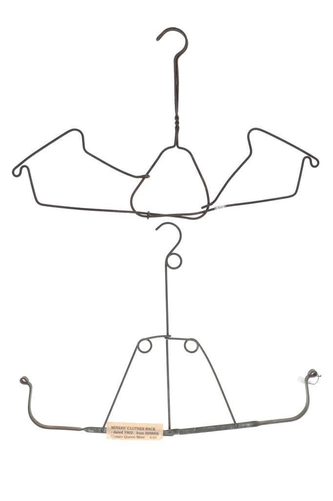 Bisbee Copper Queen Mine Miner's Clothes Racks (2): The lot features a circa 1902 Copper Queen Mine Bisbee, Arizona Territory Miners folding clothing hanger and a 19th-century Tombstone, Arizona Territory Miners clothing hanger from the Tombstone Weste