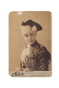 Rare Original Falk Cabinet Card Lillian Russell: Offered in this lot is a Rare Original Falk Cabinet Card of Lillian Russell, circa 1882. Provenance: From the Tombstone Western Heritage Museum in Tombstone, Arizona. Lillian Russell (1861-1922) was a