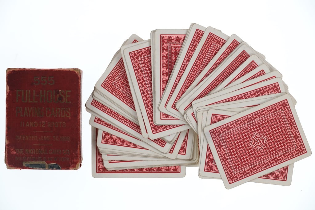 555 Full-House Playing Cards 11 & 12 Spots c. 1910: Featured in this lot is this deck of 1910 playing cards by U.S. Playing Card Co. no. 555 Full-House Playing cards with 11 & 12 spots found and displayed in Tombstone; Provenance: From the Tombstone We