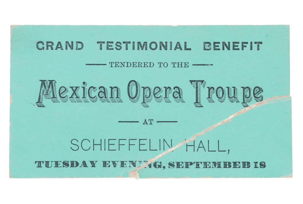 Original Schieffelin Hall Mexican Opera Troupe Adv: Featured in this lot is this original Tombstone, Arizona Schieffelin Hall Mexican Opera Troupe advertisement circa 1890 to 1910 and was displayed at the tombstone Western Heritage Museum; Provenance: 