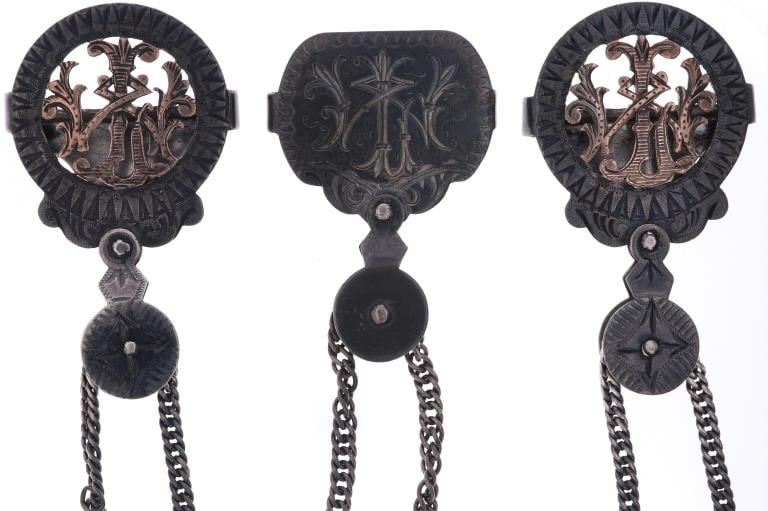 T. Hausmann & Sons Sterling Silver Suspender Drops: Featured in this lot is this T. Hausmann & Sons sterling silver suspender drops circa 1900 and were displayed in the Tombstone Western Heritage Museum; Provenance: From the Tombstone Western Heritage