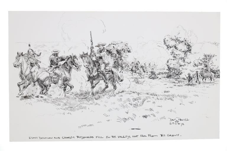Custer Battlefield Reno Original Sketch by Dave Powell (1 of 8)