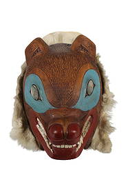 NW Coast Salish Polychrome Mahchka Mask c1940s: Featured in this lot is this Northwest Coast Salish polychrome Mahchka or bear mask circa 1940's. The mask features a wonderfully and professionally crafted cedar and polychrome painted construction t