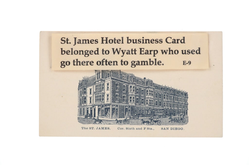 Rare Wyatt Earp St. James Hotel Business Card: For your consideration is this Rare Wyatt Earp St. James Hotel Business Card, circa 1887 to 1891. Provenance: Tombstone Western Heritage Museum, Tombstone, Arizona. Wyatt Earp was a legendary America 