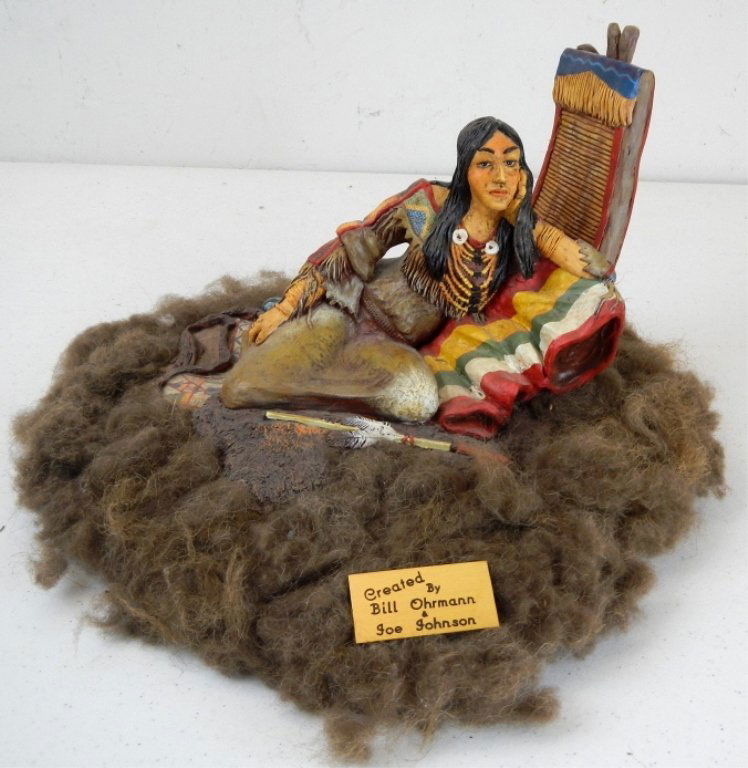 "Keeoma" by Bill Ohrmann & Joe Johnson: This piece is hand made and features a Native Americans Indian Maiden. This is the dream of Charles Marion Russel-Keeoma. Bill Ohrmann was born in Philipsburg, Montana on 1919. Very well known western