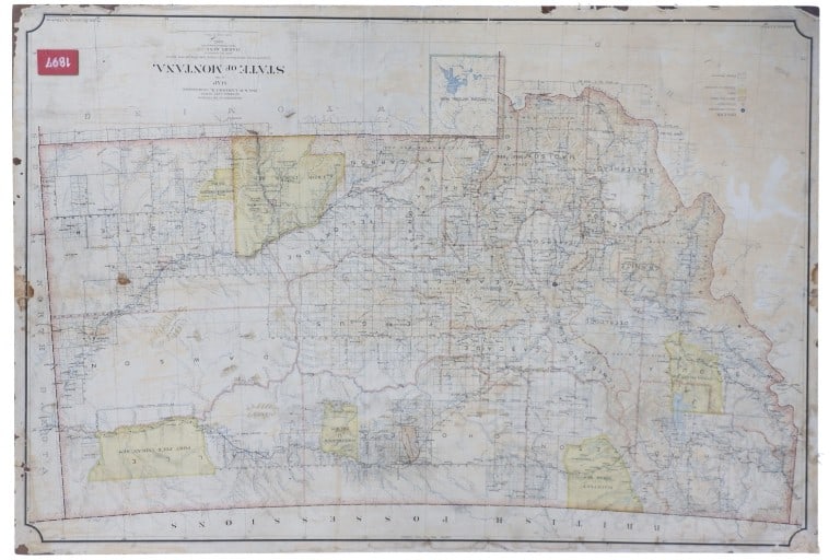 Dept. of the Interior State of Montana Map 1897: Featured in this lot is this original, large map of Montana compiled from official records of the General Office and other sources under the direction of Harry King, C.E., Chief of Drafting Division G