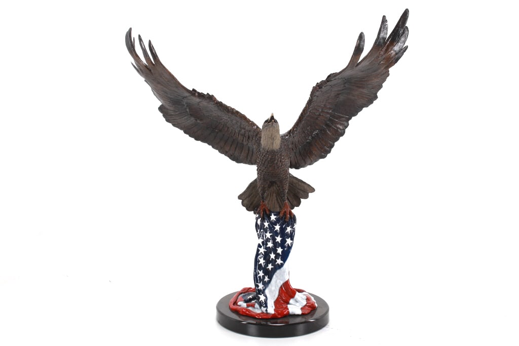 Duane Scott (American, 20th C.) Large Eagle Bronze: This is a fantastic, large bronze sculpture by Duane Scott titled, ?Eagle?s Freedom Flight? showing an American Bald Eagle, a beautiful life size large bronze that is 49-inches high. Duane Scott is an