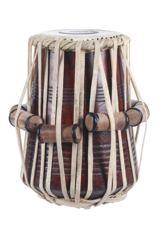 Original Indian Daya (Dayam) Wood & Rawhide Drum: Featured in this lot is this original Indian daya (dayam) wood & rawhide drum from the mid 20th century. A Daya (or Dayan) drum is the smaller, treble drum in a pair of Indian tabla hand drums, typica