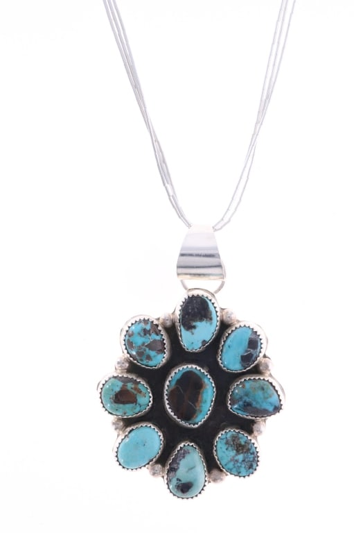 Navajo Sterling & Cluster Turquoise Necklace (1 of 6)