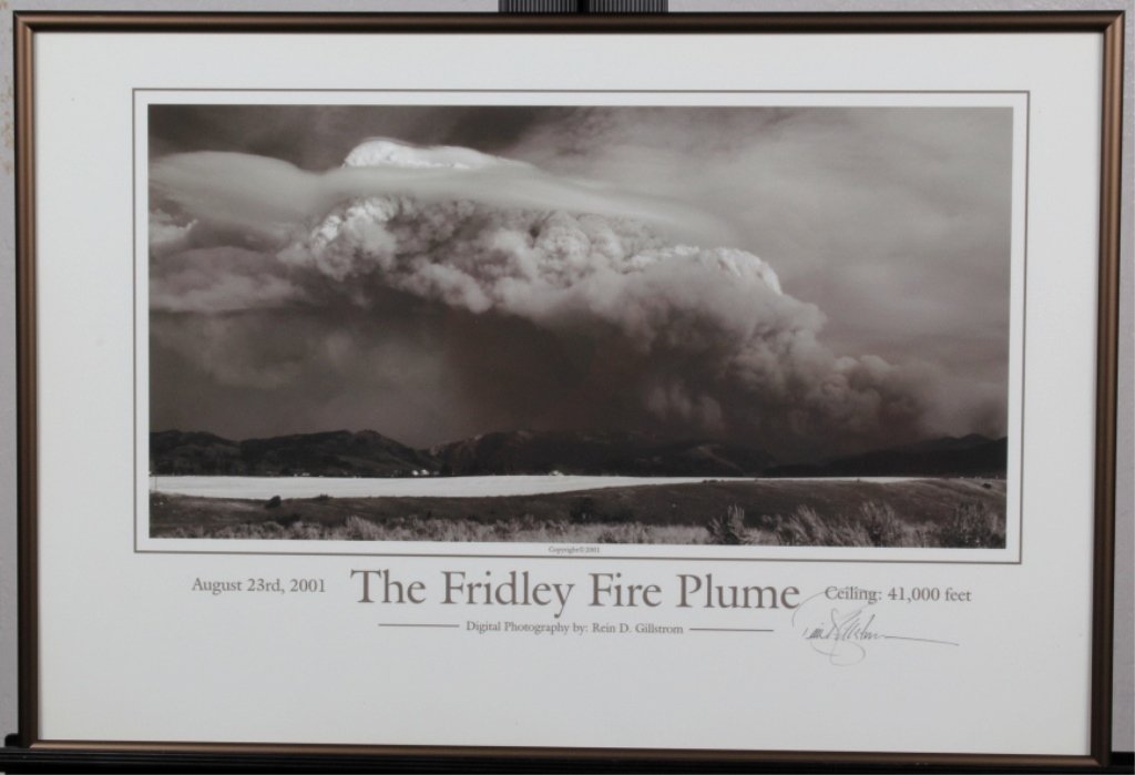 "The Fridley Fire Plume" by Rein Gillstrom: This is an original work of art Photograph done in August of 2001. The piece is a Giclee (pigmented ink on cotton rag archival paper). This features the hug fire plume that had the ceiling of 41,000 f