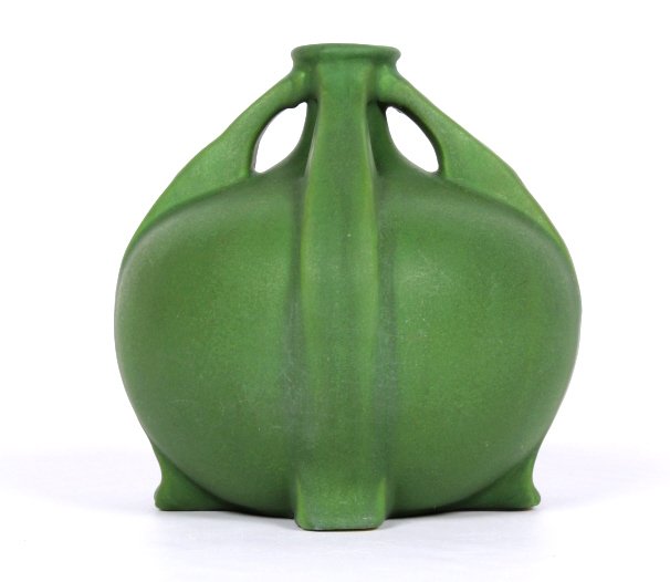 Matte Green Arts & Craft Vase by Owens Pottery: This is an original hand made Art Pottery that features a very rare Teco Matte Green Drip Glaze. This is done by J. B. Owens Pottery done 1885-1929 (this piece is circa early 1900). This is an late Ar