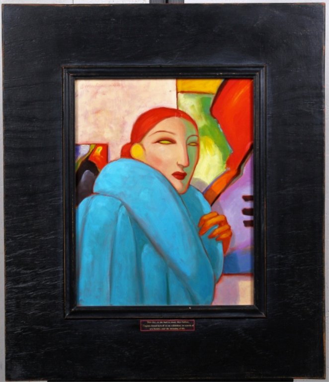 "Virginia.." by Jerry D. Cornelia: This is an original work of art hand painted oil on board by Sidney, Montana artist Jerry David Cornelia. This title of this piece is "This day, as she had so many days before, Virginia found herself 