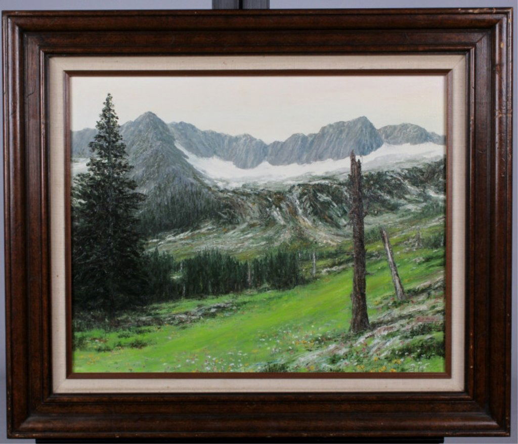 Eagle Cat Wilderness by Bob Reid: This is an original oil on canvas painting done by Bob (or Robert) Reid. Bob is a well known Oil Artist and this painting shows wonderful details of the Eagle Cap Wilderness, a wilderness area located