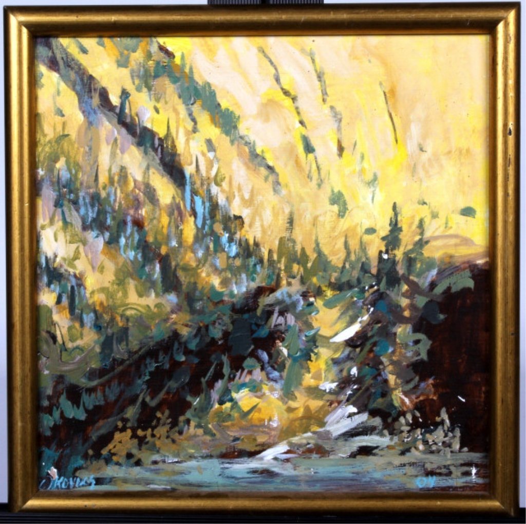 Yellowstone River by Stephen Kovacs: This is an original work of art hand painted by Montana artist Stephen Kovacs. His works on on display in numerous galleries across Montana including Big Sky. This piece is done of the Yellowstone Riv