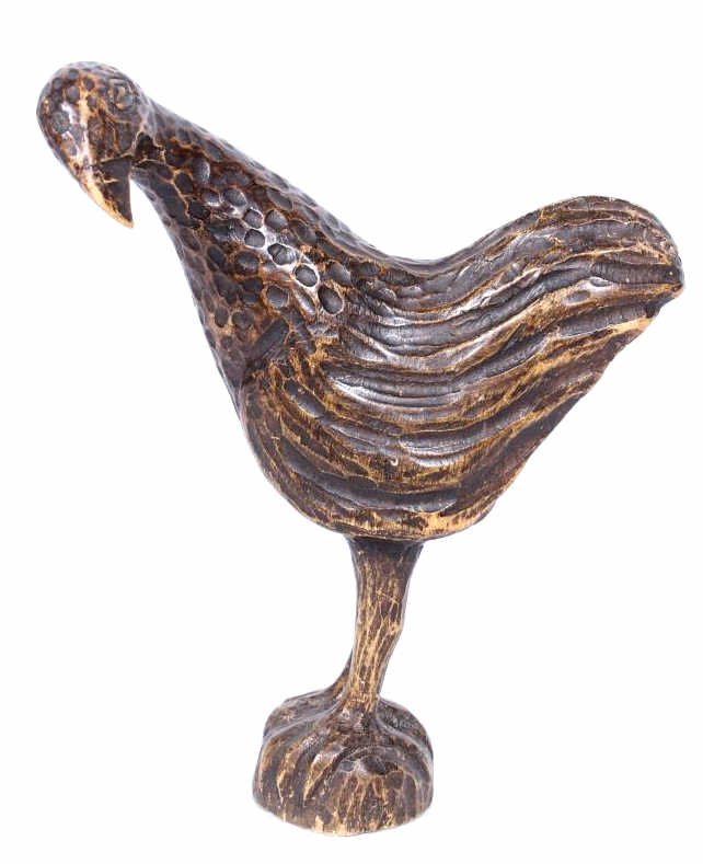 African Ginny Hen Wood Sculpture: This is a hand carved wood sculpture with a great craftsmanship. The piece measures 9" tall, 7" wide, and 3.5" deep.