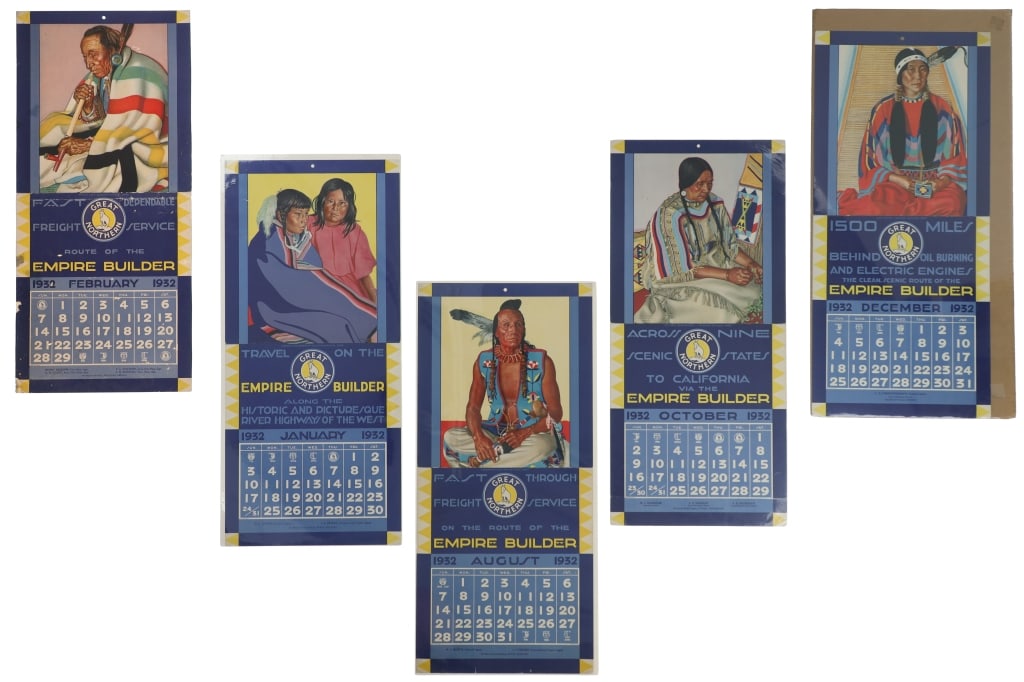1931 Great Northern Railway W. Reiss Calendars (5): For your consideration are five single, original Great Northern Railway calendars with artwork done by Winold Reiss from 1931. Winold Reiss was a German-born American artist and graphic designer. In 1