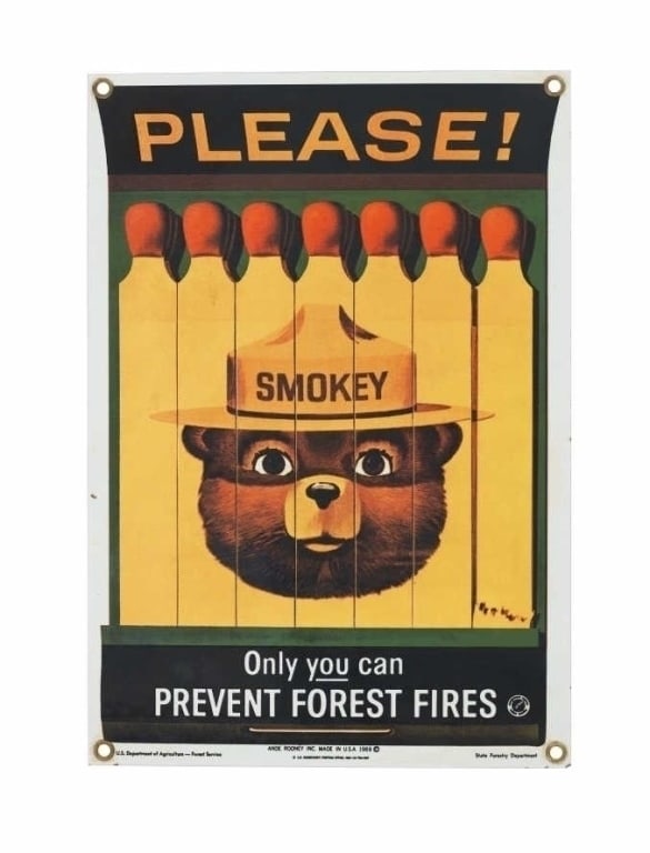 Smokey Bear U.S. Forest Service Porcelain Sign (1 of 10)
