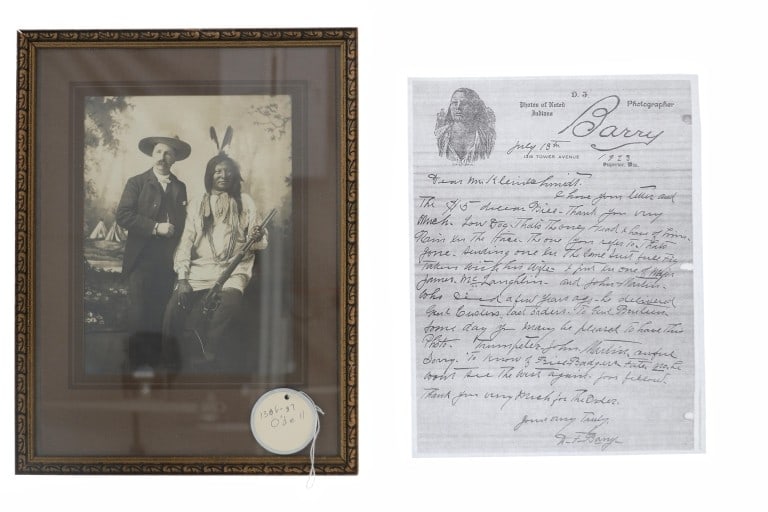 Rare D. F. Barry & Rain-in-the-Face Photograph: For your consideration is a Rare Original D. F. Barry Photograph of Hunkpapa Lakota Chief Rain-In-The-Face with Barry, circa 1886, framed. This studio photograph features Barry alongside