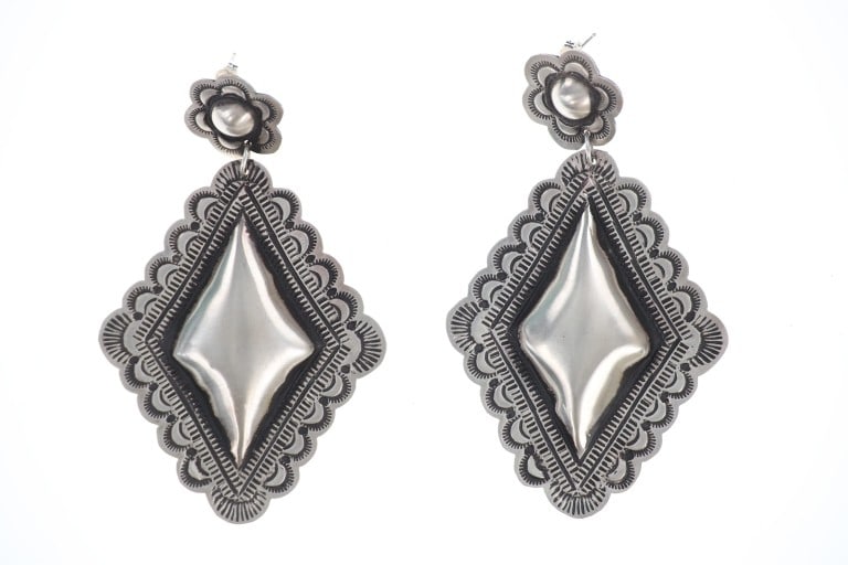 Navajo Leander Tahe Repousse Stamped Earrings (1 of 4)