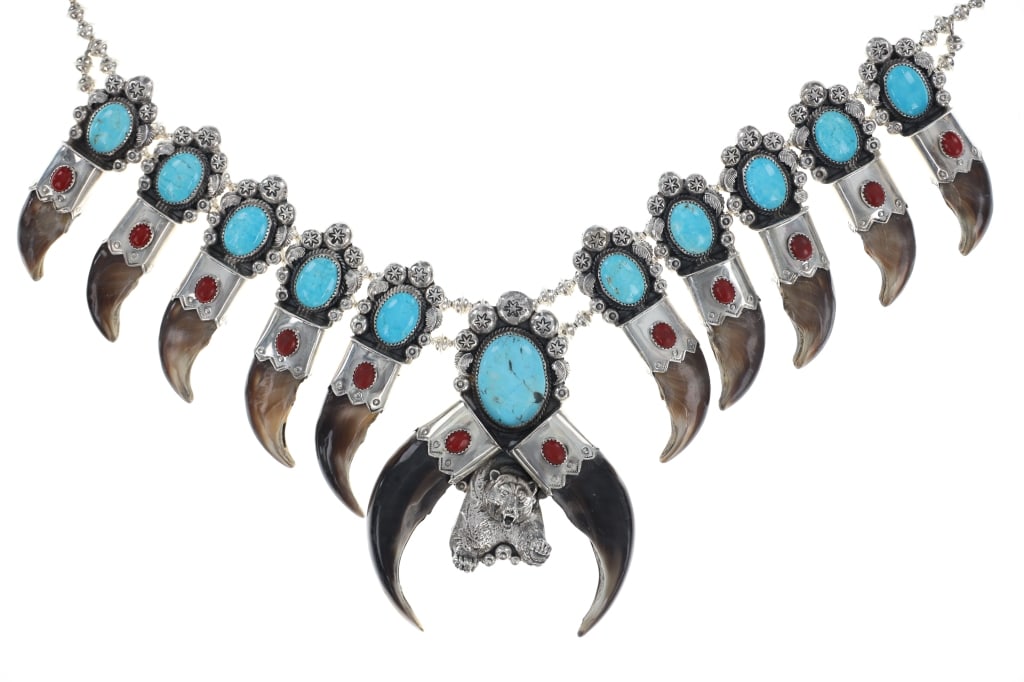 MASSIVE Navajo Brown Bear Claw Squash Blossom (1 of 9)