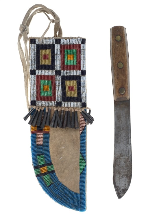 19th-C. Lakota Sioux Beaded Hide Knife Sheath (1 of 19)