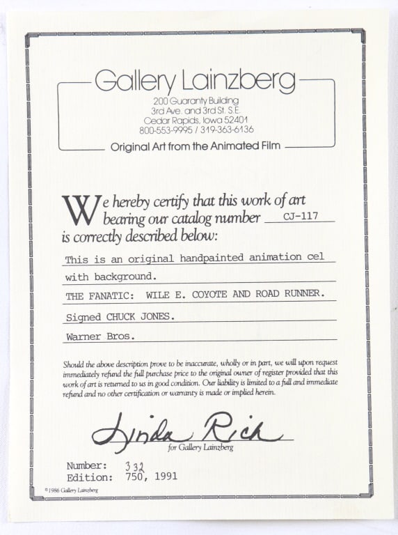 Warner Bros Lim. Ed. Original Animation Cel 1990 - 15