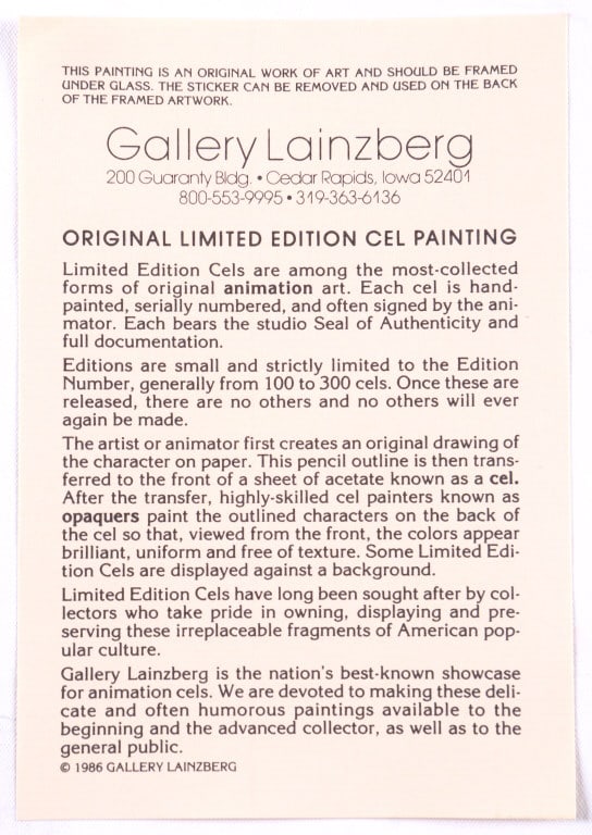 Warner Bros Lim. Ed. Original Animation Cel 1990 - 16