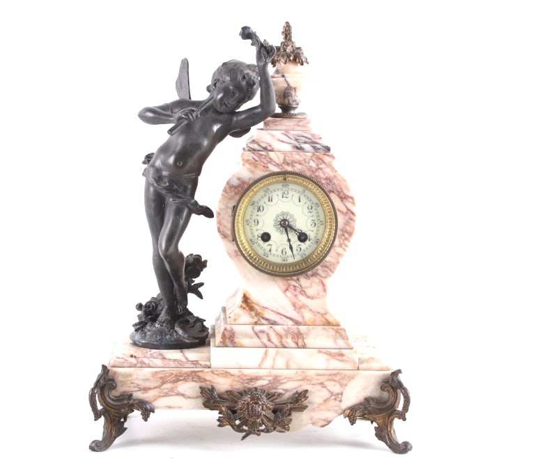 French Cherub Marble Mantle Clock After A. Moreau (1 of 9)