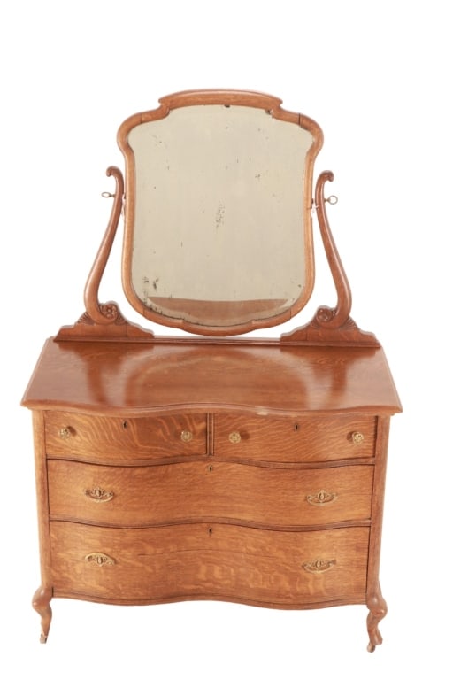 Ca. 1880's Serpentine Tiger Oak Mirror Dresser (1 of 16)