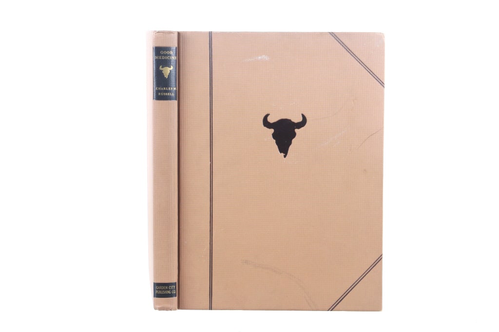 "Good Medicine" Charles M. Russell 1930 1st Ed.: Featured in this lot is a rare "Good Medicine: The Illustrated Letters of Charles M. Russell", 1930 First Trade Edition. Introduction by Will Rogers and biographical note by his wife, Nancy Russell. H