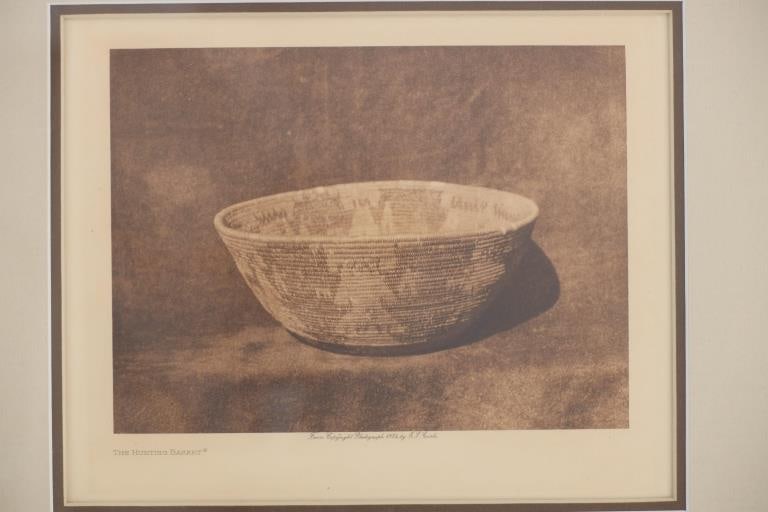 Ca. 1924 E.S. Curtis The Hunting Basket on Vellum: This is an original Edward Sheriff Curtis (1868-1952) photogravure on Japanese Vellum titled, "The Hunting Basket" dated 1924. The piece is marked in the artwork, " The Hunting Basket * / From