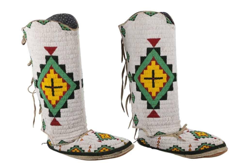 Fort Peck Assiniboine Fully Beaded High Moccasins (1 of 20)
