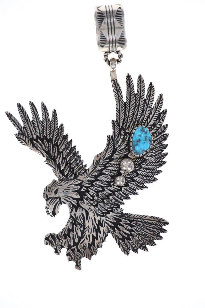 Navajo R. Singer Sterling Silver Turquoise Pendant (1 of 7)