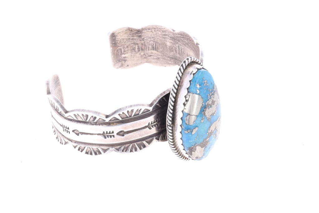 Classic Navajo Bracelet Morenci Turquoise - Signed (1 of 7)