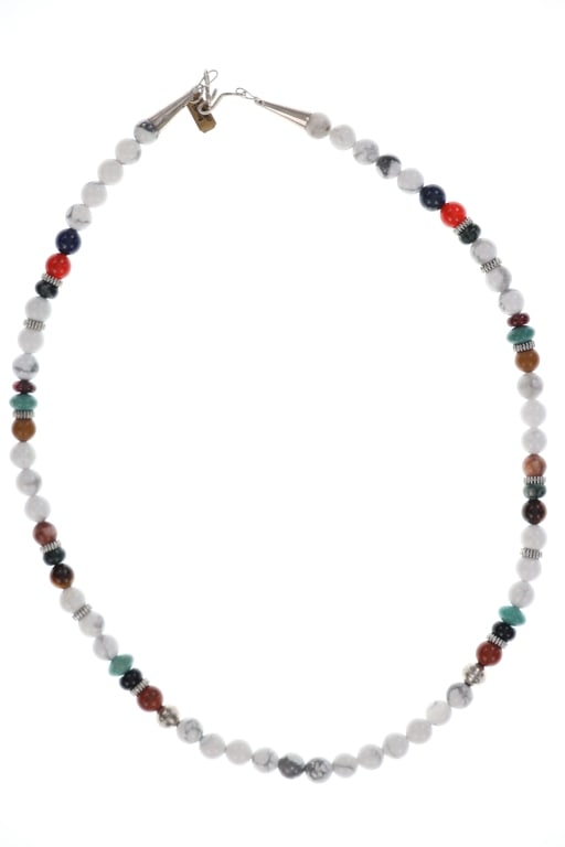 Navajo Tommy Singer Multi-stone Necklace: Featured in this lot is this Navajo Din? Sterling Silver Multistone Necklace, Signed by Navajo artists Thomas & Rose Singer. The choker necklace features a wonderfully and professionally crafted