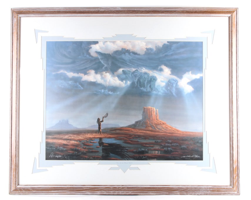 Osage Rod Bearcloud Berry Call of the Eagle Spirit: Featured in this lot is an Original Signed Osage Rod Bearcloud Berry "Call of the Eagle Spirit" Lithograph. This stunning artwork shows a Native American calling to the sprits near Devils Tower (known