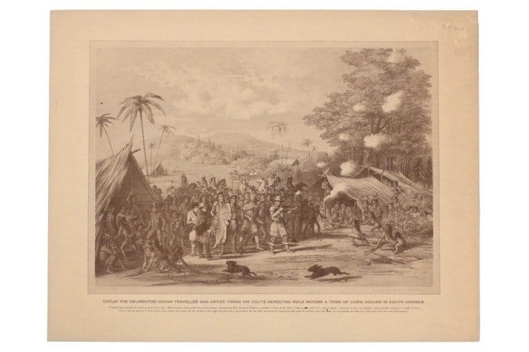 George Catlin "Indian Traveler" J.M. Gahey Litho: For your consideration is this George Catlin (1796-1872) black & white print of a lithograph originally printed by J. M. Gahey. Provenance: From the Tombstone Western Heritage Museum in Tombstone, Ari