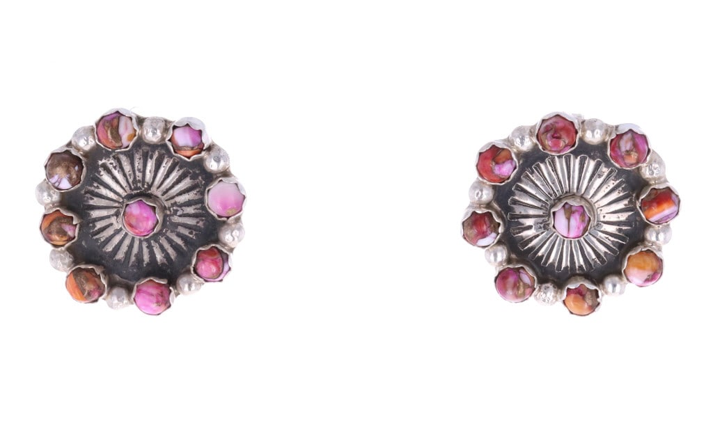 Navajo Clayton Tsosie Sterling MultiStone Earrings: For your consideration are Navajo Din? Clayton Tsosie Sterling Silver Multi-Stone Earrings, Signed. Features a wonderfully and professionally crafted stamped sterling silver and multi-stone