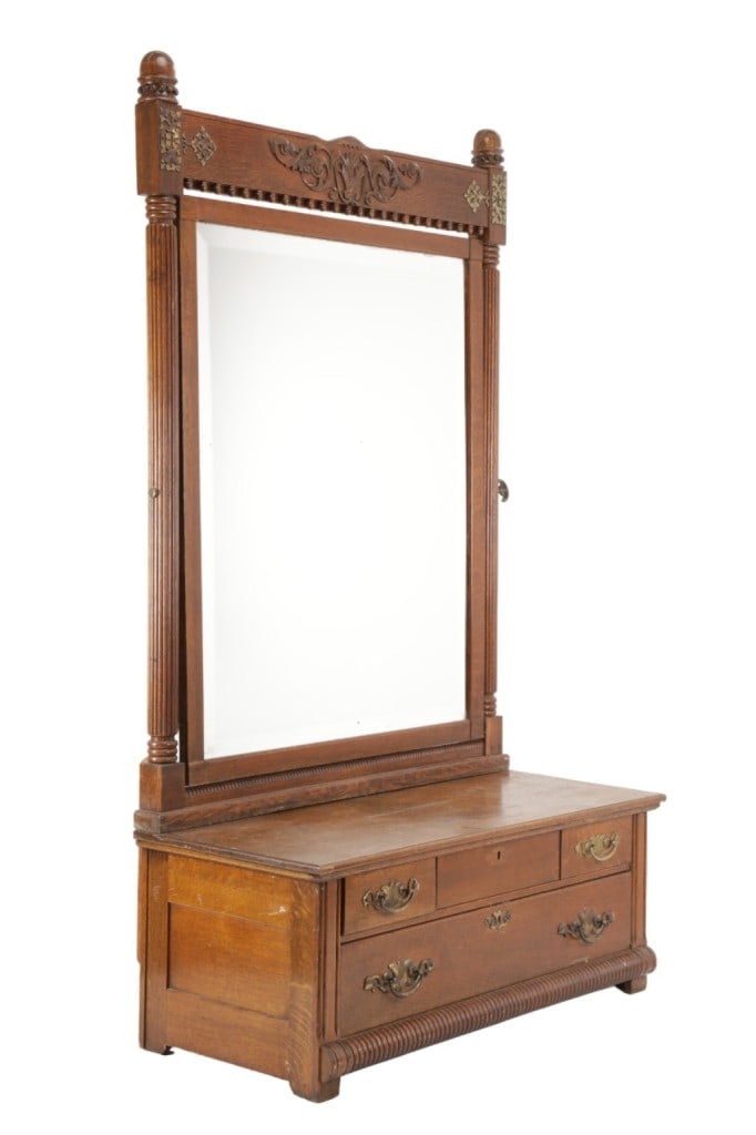 Ca. 1890 Oak Gentleman's Dresser w/ Beveled Mirror (1 of 10)
