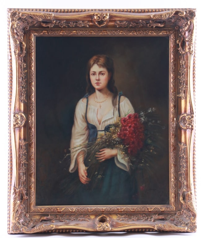 "Leguen" Student Farm Girl Framed Oil Painting (1 of 11)