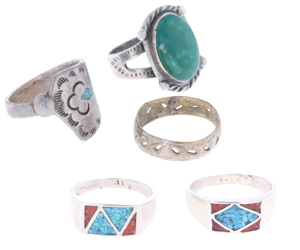Navajo & Zuni Sterling Silver Multistone Rings (5) (1 of 16)
