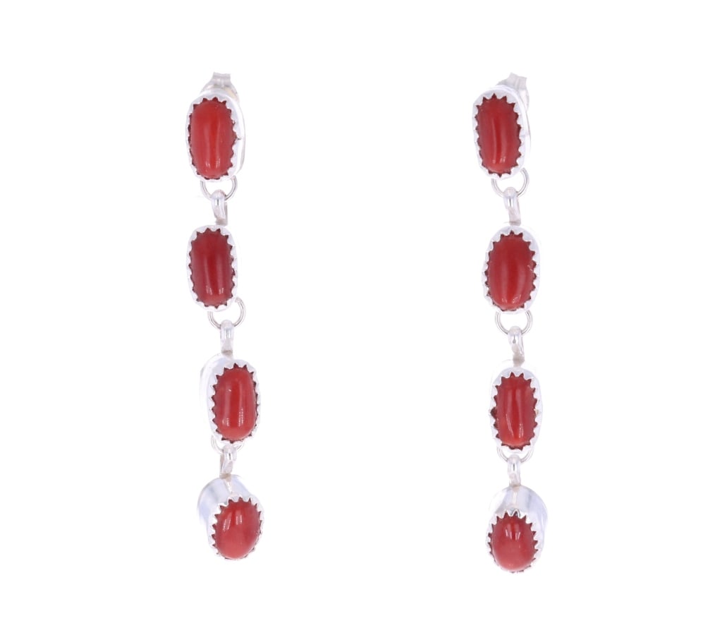 Navajo Sterling Silver Red Branch Coral Earrings (1 of 3)