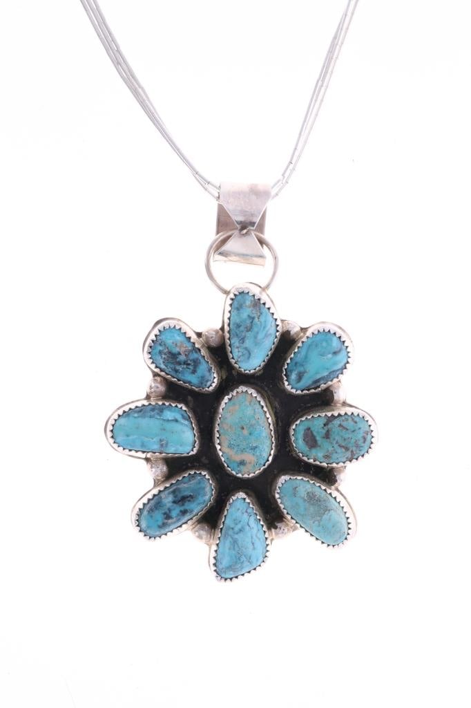 Navajo R. Sam Sterling Turquoise Pendant Necklace (1 of 4)