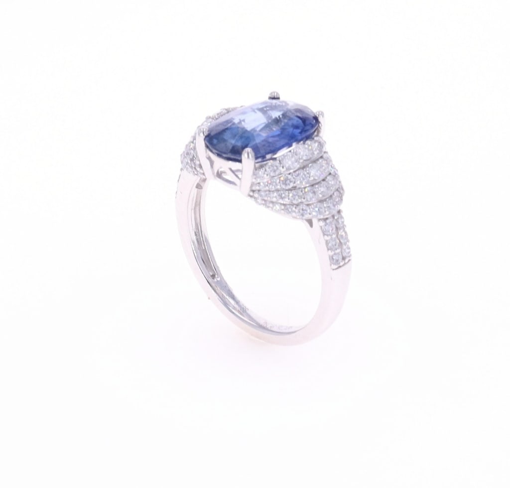 RARE Sri Lanka Blue Sapphire & Diamond Ring: For your consideration is this brilliant, platinum, 3.78 CTW natural Sri Lanka sapphire corundum and diamond ring with GGA and GIA paperwork. The ring features a wonderfully and professionally