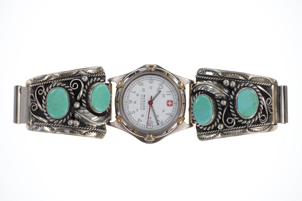 Vintage 1970's Fox Turquoise Sterling Watch Band (1 of 5)